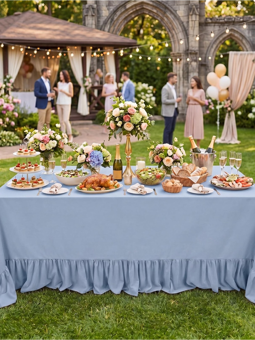 Elegant Light Blue Ruffled Tablecloth for Home Dining